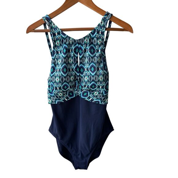 TOMMY BAHAMA One-Piece Swimsuit Size 10 Island Cays Ikat High Neck - Picture 2 of 11